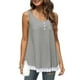 thumbnail image 4 of Blusa de empalme de encaje para mujer, cuello redondo, botón, cómoda, cuello redondo, sin mangas, Top gris S, 4 of 8