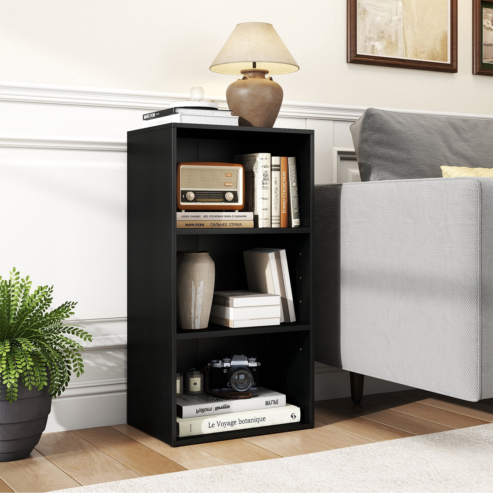 Giantex 3-Cube Bookcase, Floor Standing Open Bookshelf w/7-Position Adjustable Shelves, Modern Display Shelf, Black