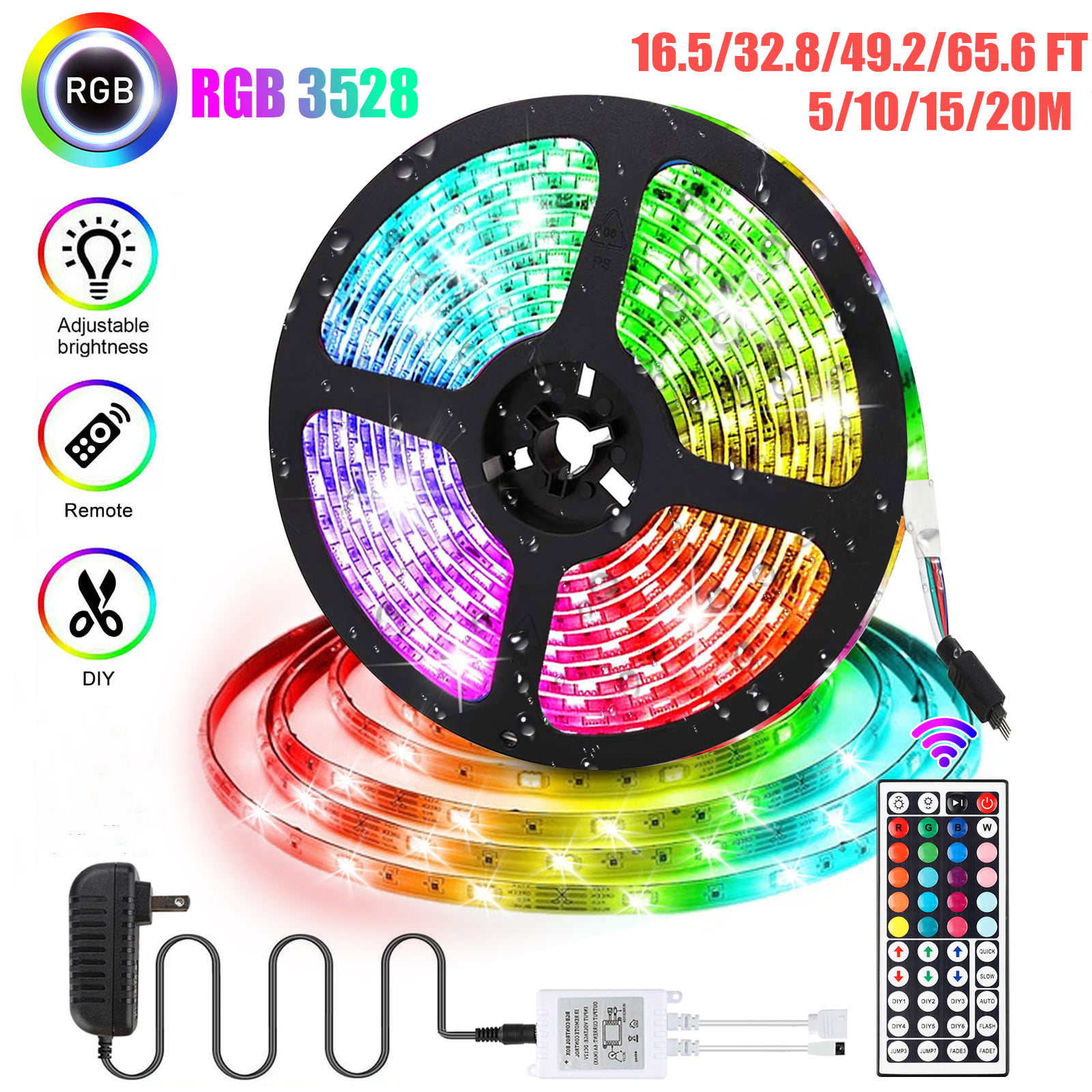 Details about   49.2ft WIFI RGB LED Strip fit for Alexa Google Music 5050 Tape Room Decor Lights 