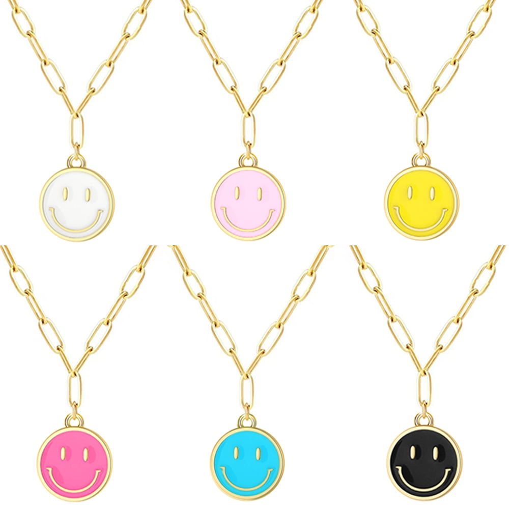 6 PCS Smiley Face Necklaces for Women Happy Face Charms Choker for