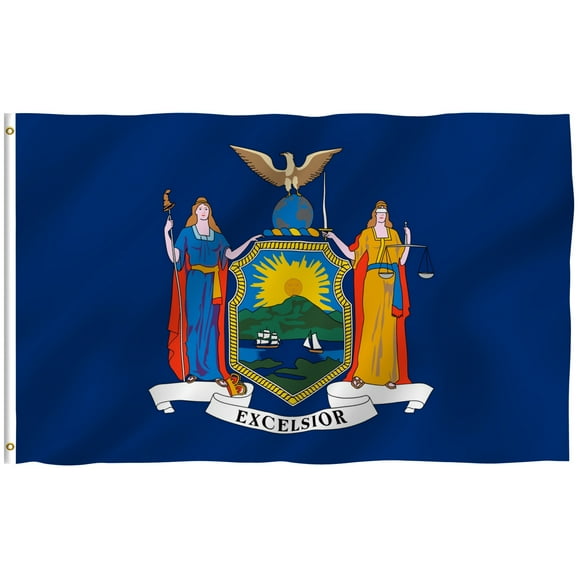 ANLEY Fly Breeze 90 x 150 cm Bandera Estado New York Nueva York - Colores Vivos y Resistentes a Rayos UVA - Bordes Reforzados con Lona y Doble Costura