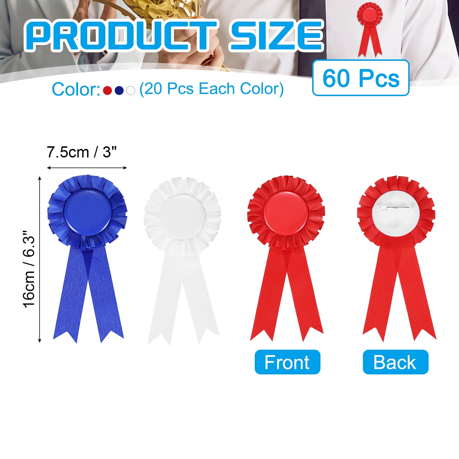 Uxcell Award Ribbons, 1st, 2nd, 3rd Place Winner Recognition Ribbon Participation Medal Ribbon for Competitions Blue, White, Red