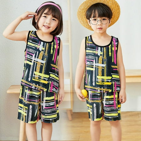 

Wiueurtly Toddlers Kids Girls Boys Fashional Floral 3D Prints Sleeveless Vest Top Short Pants 2pcs Girls Outfits Set Water Bottles