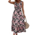 thumbnail image 2 of Women'S Summer Maxi Dress Floral Tie Front Casual Boho Beach Flowy Sundress Black M, 2 of 6