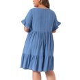 thumbnail image 4 of DARING DIVA Women's Plus Size Ruffle Short Sleeve A Line Midi Casual Dress 4X Gray Blue, 4 of 6