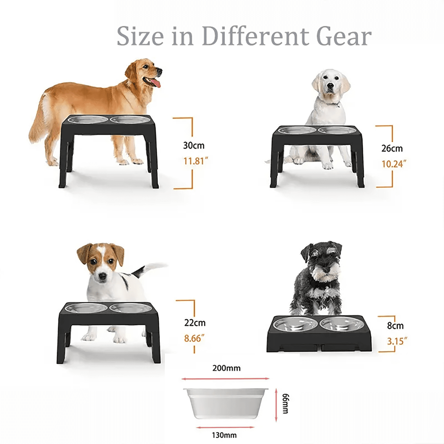 Asunby Adjustable Elevated Pet Bowls - 4-Height Raised Stand with Twin 50oz Stainless Steel Bowls, Non-Slip, Fits Small, Large Pets (3.2” to 11.8”)