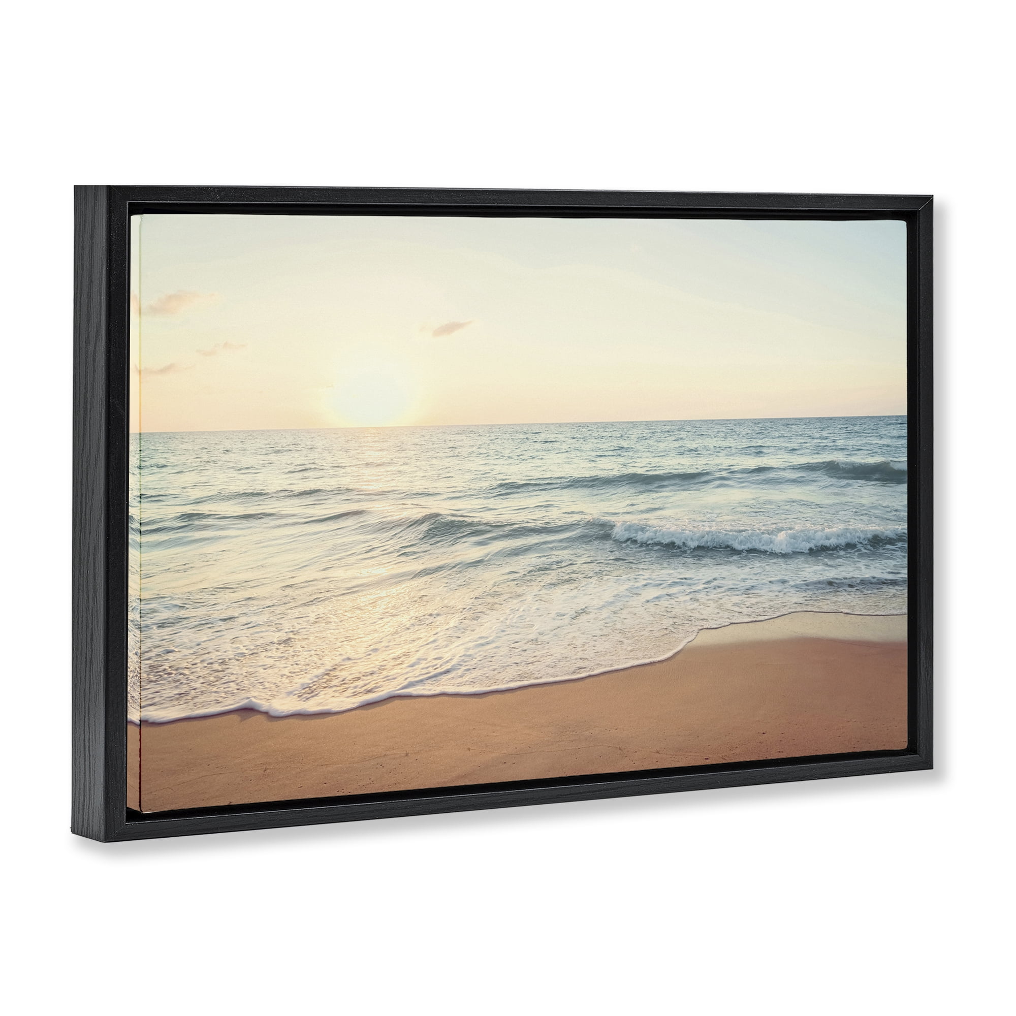 Stupell Industries Rolling Tide Beach Landscape & Nature Photography Black Floater Framed Canvas Art Print Wall Art, 31 x 21