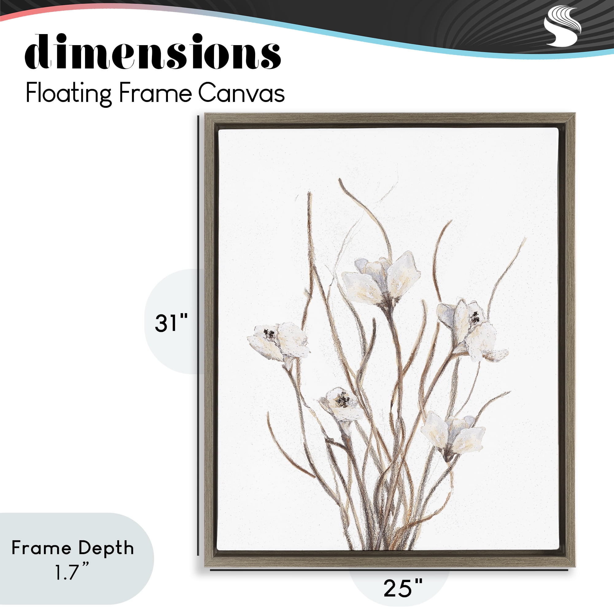 Stupell Industries Curly Floral Branches Brown Framed Floater Canvas Wall Art, design by Lanie Loreth