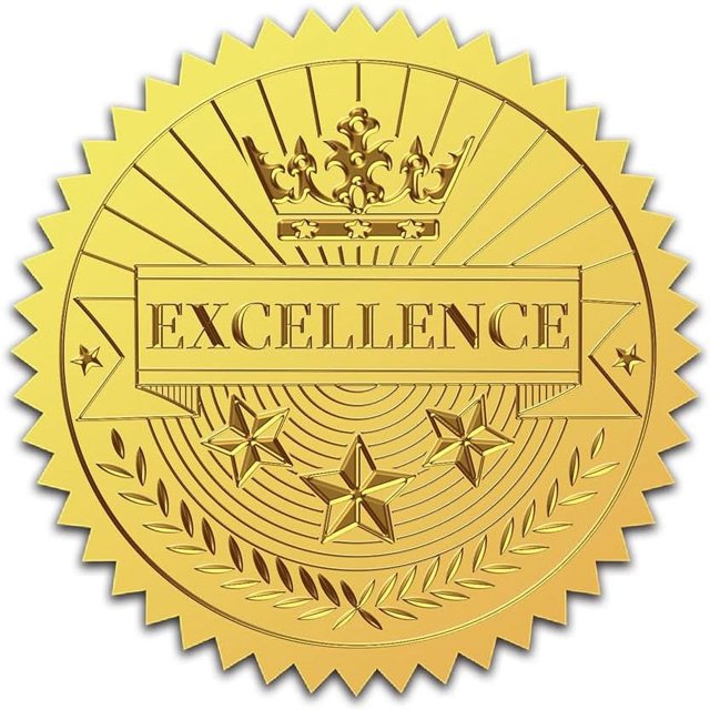 100 pegatinas de certificados de excelencia con lámina dorada de 2 pulgadas, pegatinas en relieve con lámina dorada, sellos de certificado con corona y estrella, pegatinas autoadhesivas con sello