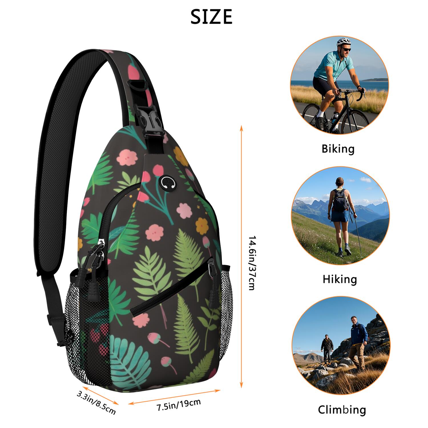 Crossbody Sling Bag Mushroom Hiking Daypack Crossbody Travel Bag Hiking Bag for Men Women