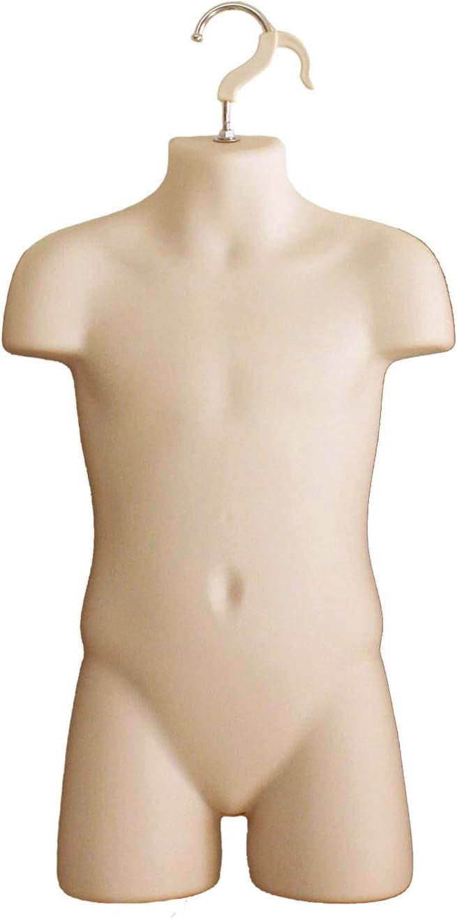 DisplayTown 3 Sets of Flesh Child Torso Hollow Back Plastic Injection Hanging Form Mannequin & Hanging Hook, Size 5T-7