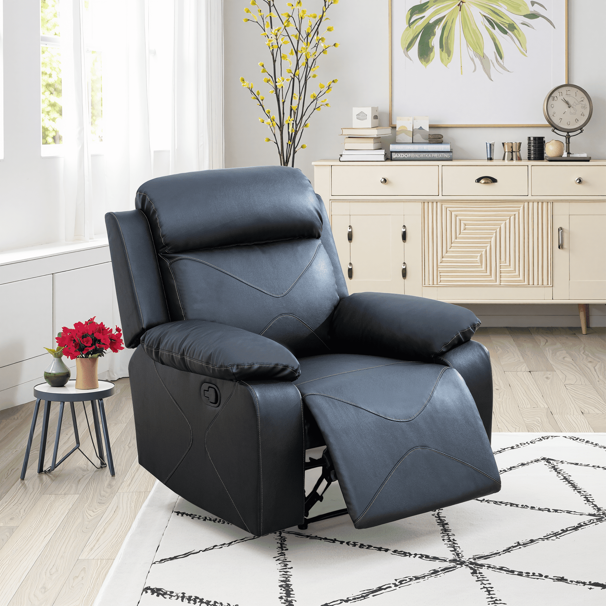 MAYEERTY 40" Modern Upholstered Breathing Leather Chair - For Living Room, Black