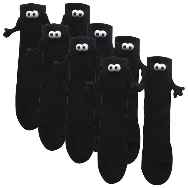 Calcetas Modernas Animadas MagSoxBlack 4Pares Negro 5-9.5US Animados Calcetines Tubo Medio Magnéticos Poliéster.
