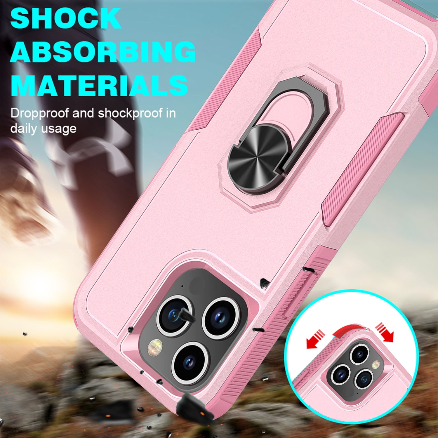 Phone Case for iPhone 15,15 Pro,15 Plus,15 Pro Max Case,Heavy Duty  Shockproof Full Body Phone Cover Built in 360° Rotatable Ring Holder  Magnetic