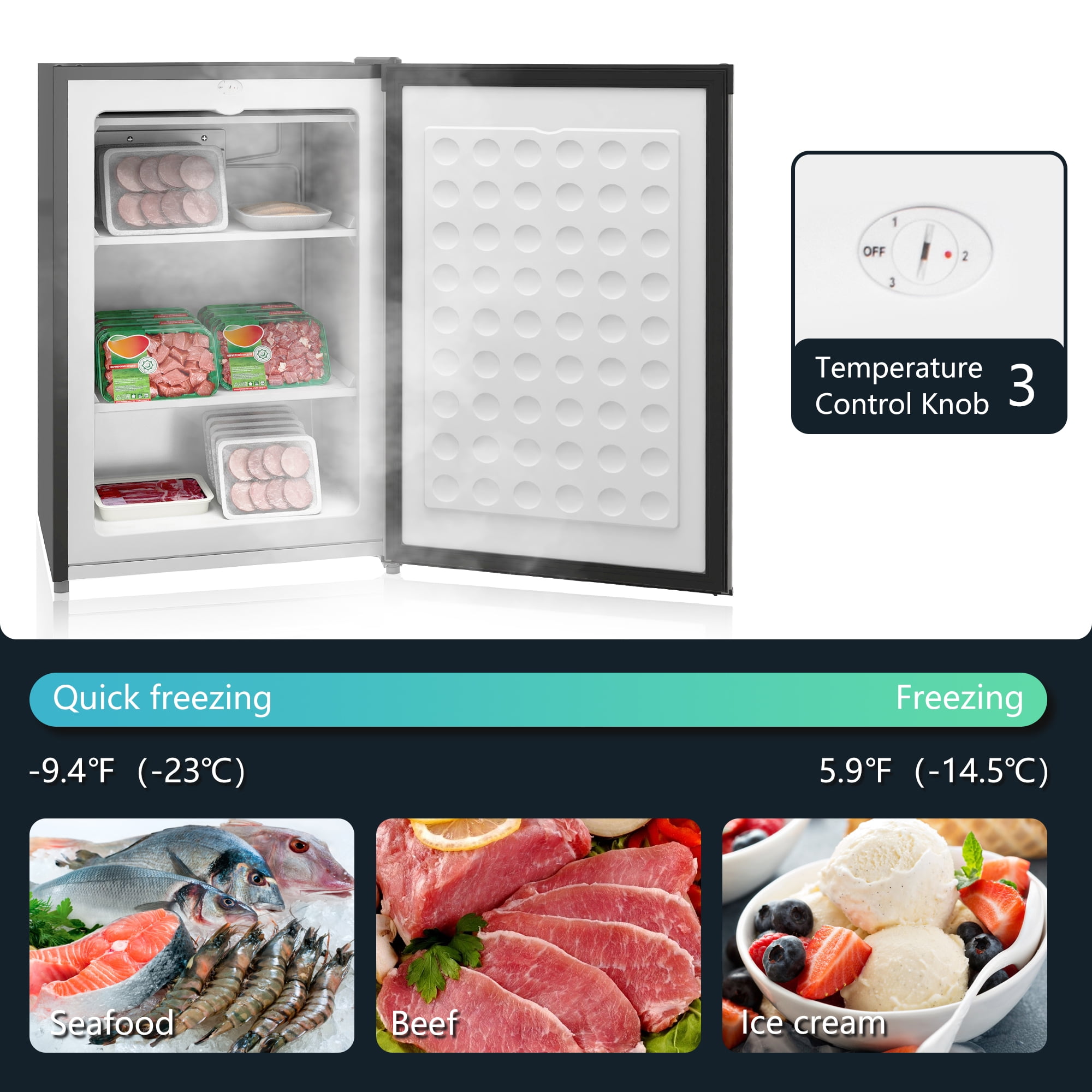 HOMCOM 3 Cu Mini Freezer with Reversible Single Door, Silver