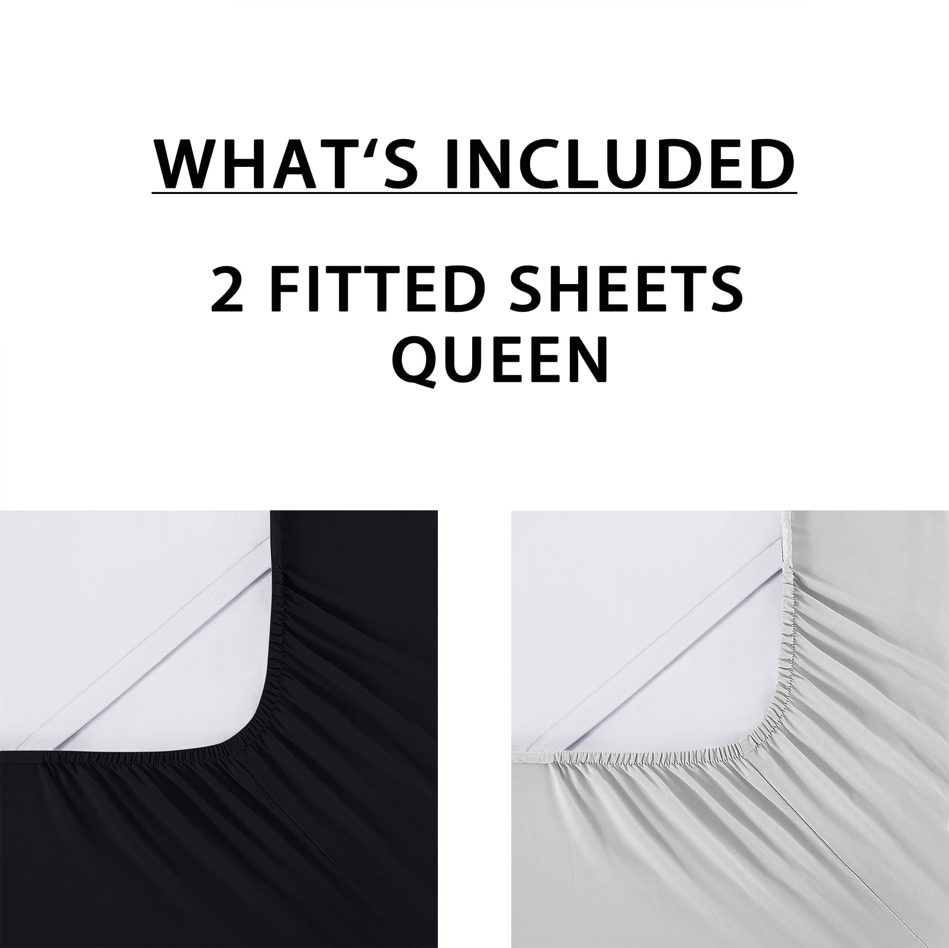 Mainstays Super Soft Microfiber 2-Pack Fitted Sheet, Queen, Rich Black/ Light Silver Gray, 2 Piece