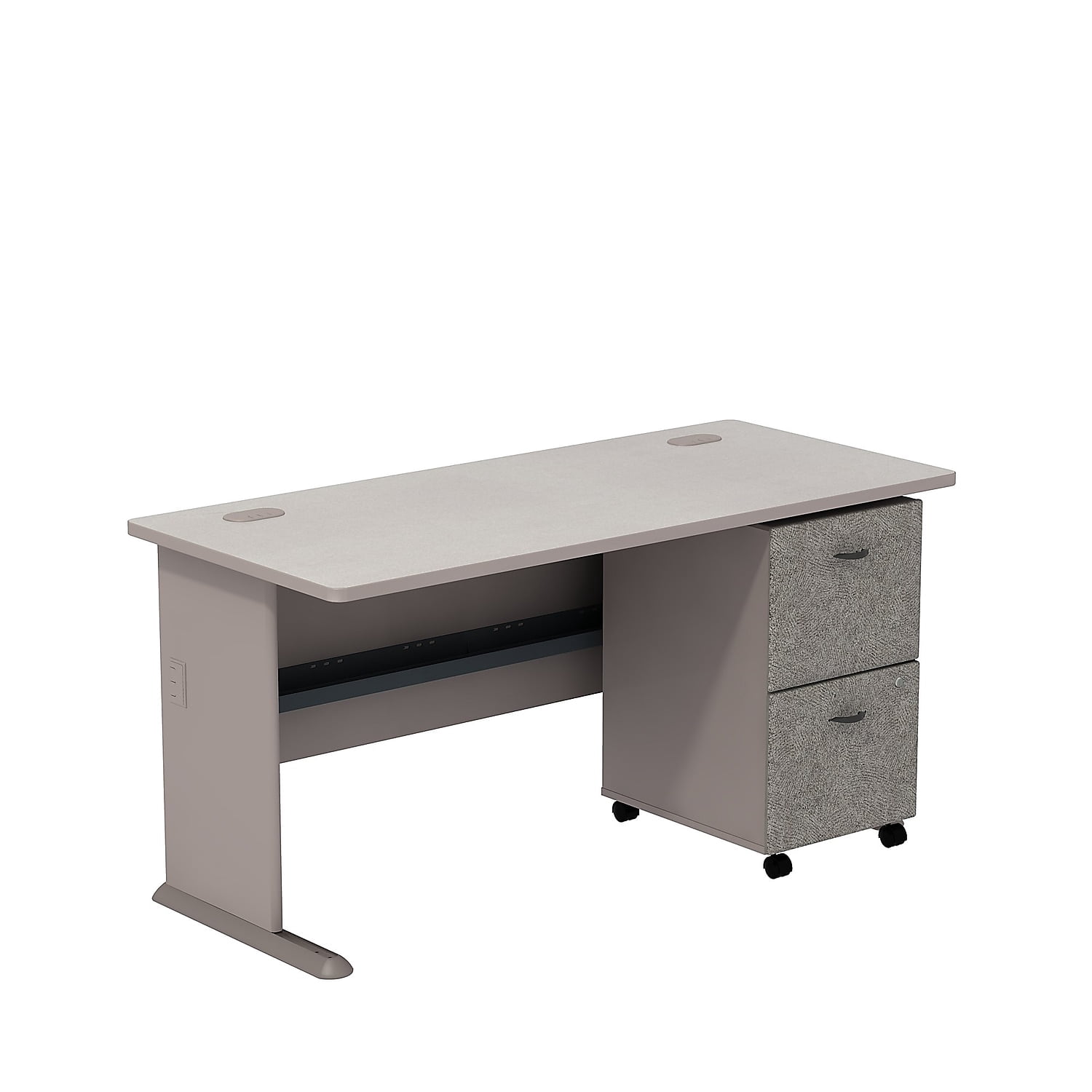 Bush Business Furniture Desk w/ 2 Drawer Mobile Pedestal Pewter