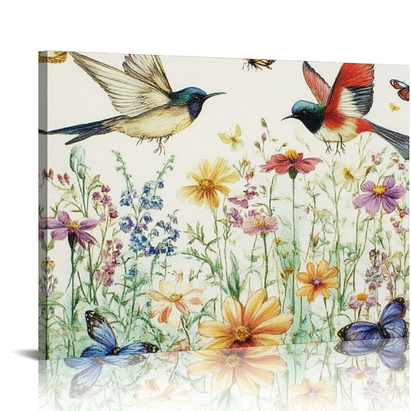 ZFLMY Birds Flowers Butterflies Canvas Print Wall Decorations for Home Art Decor, Ready To Hang Room Decor Modern Canvas Prints 16x12in