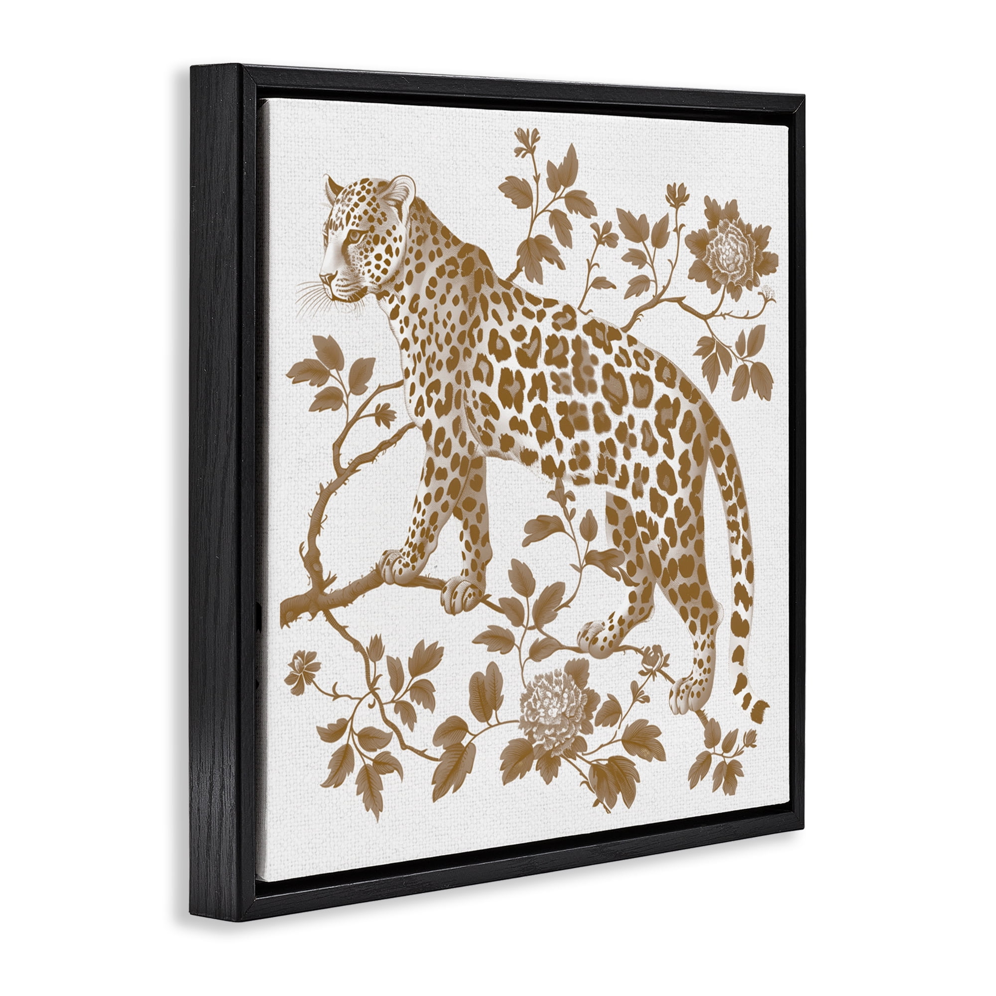 Earthy Details Vintage Leopard Black Framed Floater Canvas Wall Art, design by Lettered and Lined
