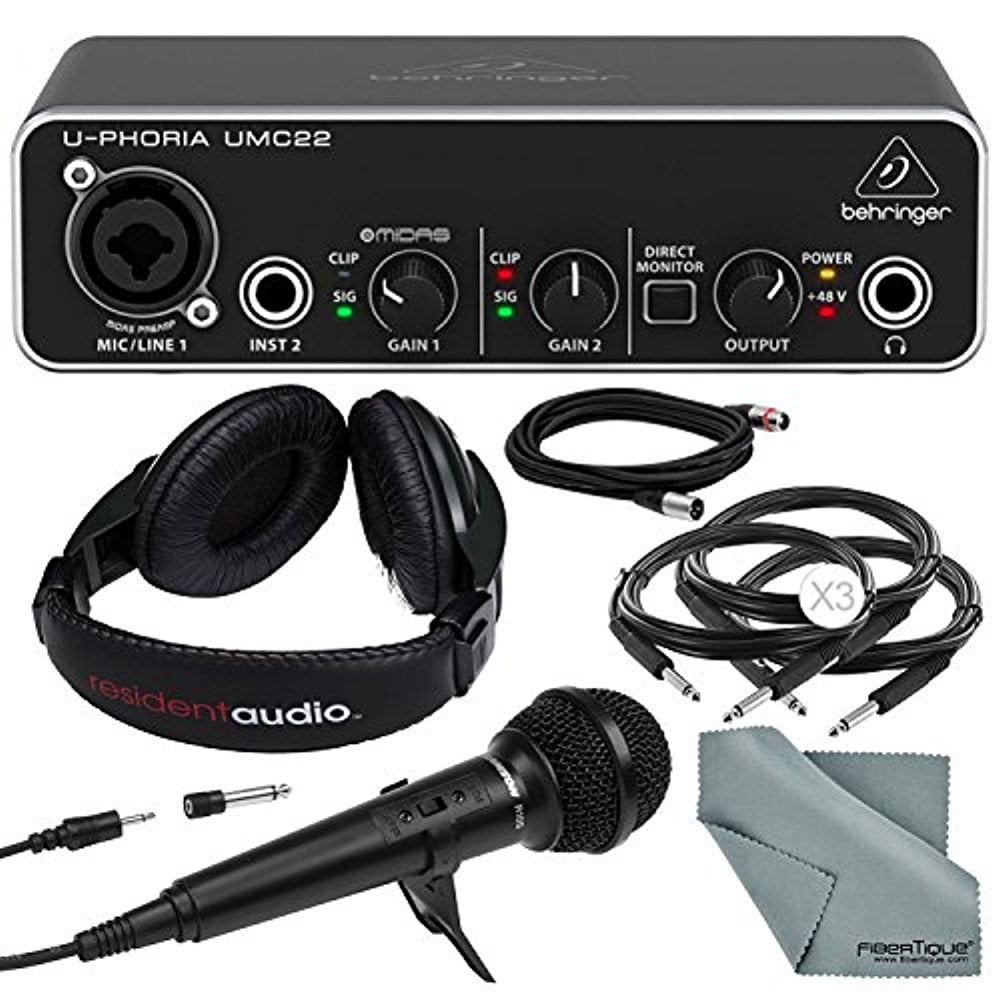 Behringer UPHORIA UMC22 2in2out USB Audio Interface and Deluxe Bundle w/ Samson R10S Mic
