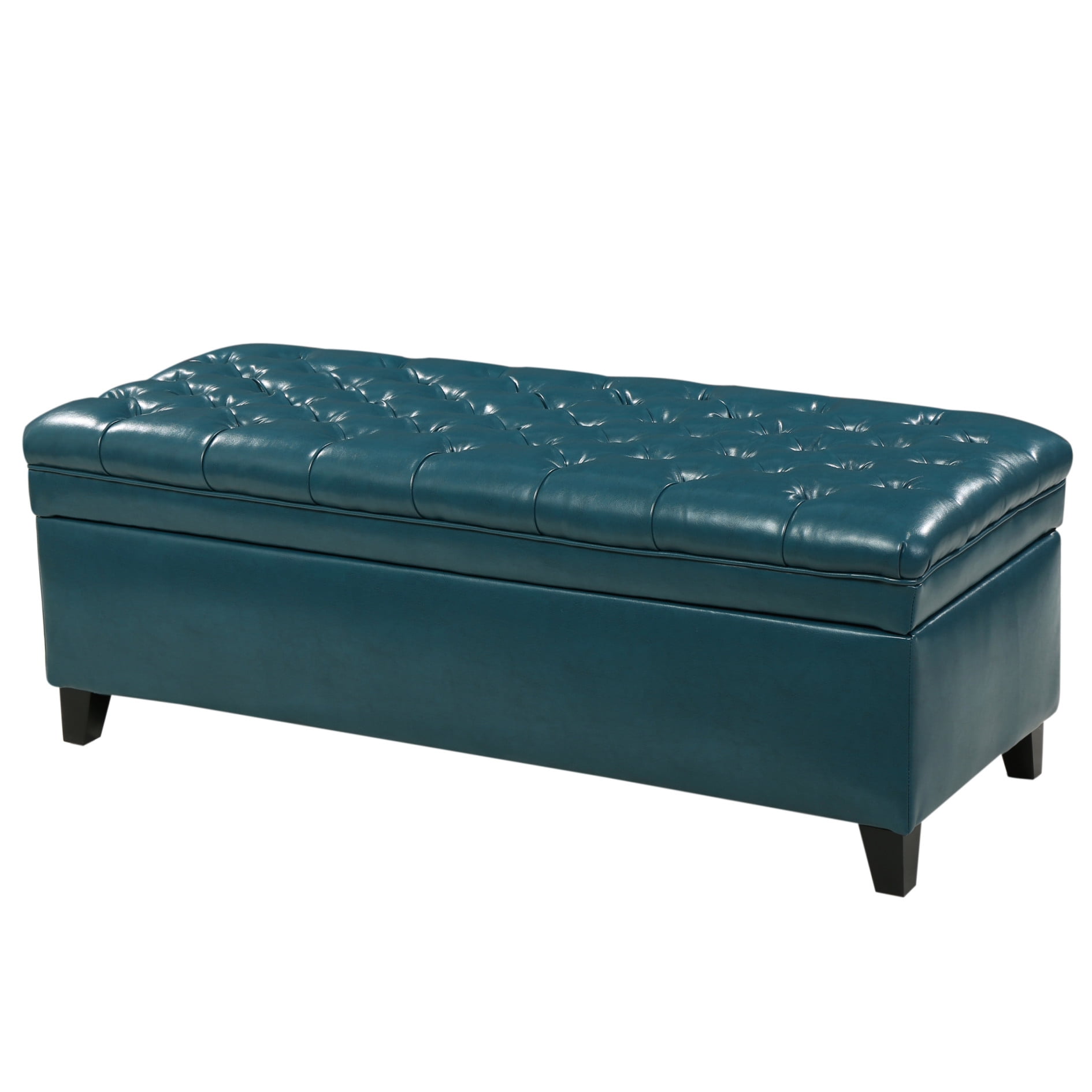 50" Storage Ottoman, Storage Ottoman Bench with Wooden Legs and Safety Hinge, Tufted Entryway Bedroom Bench, Holds up to 330 lb, for Living Room, Bedroom, Teal