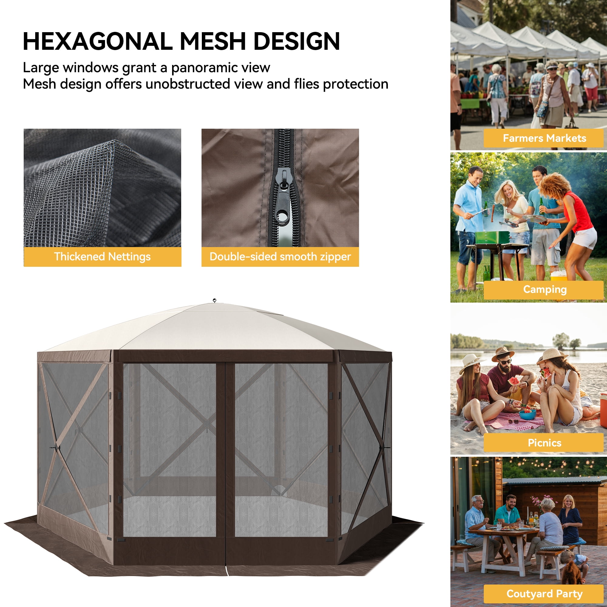 Dextrus 12x12ft Camping Gazebo with Mesh Windows and Carry Bag, Portable Pop up Canopy Outdoor Tent for Camping, Picnic, Backyard Party