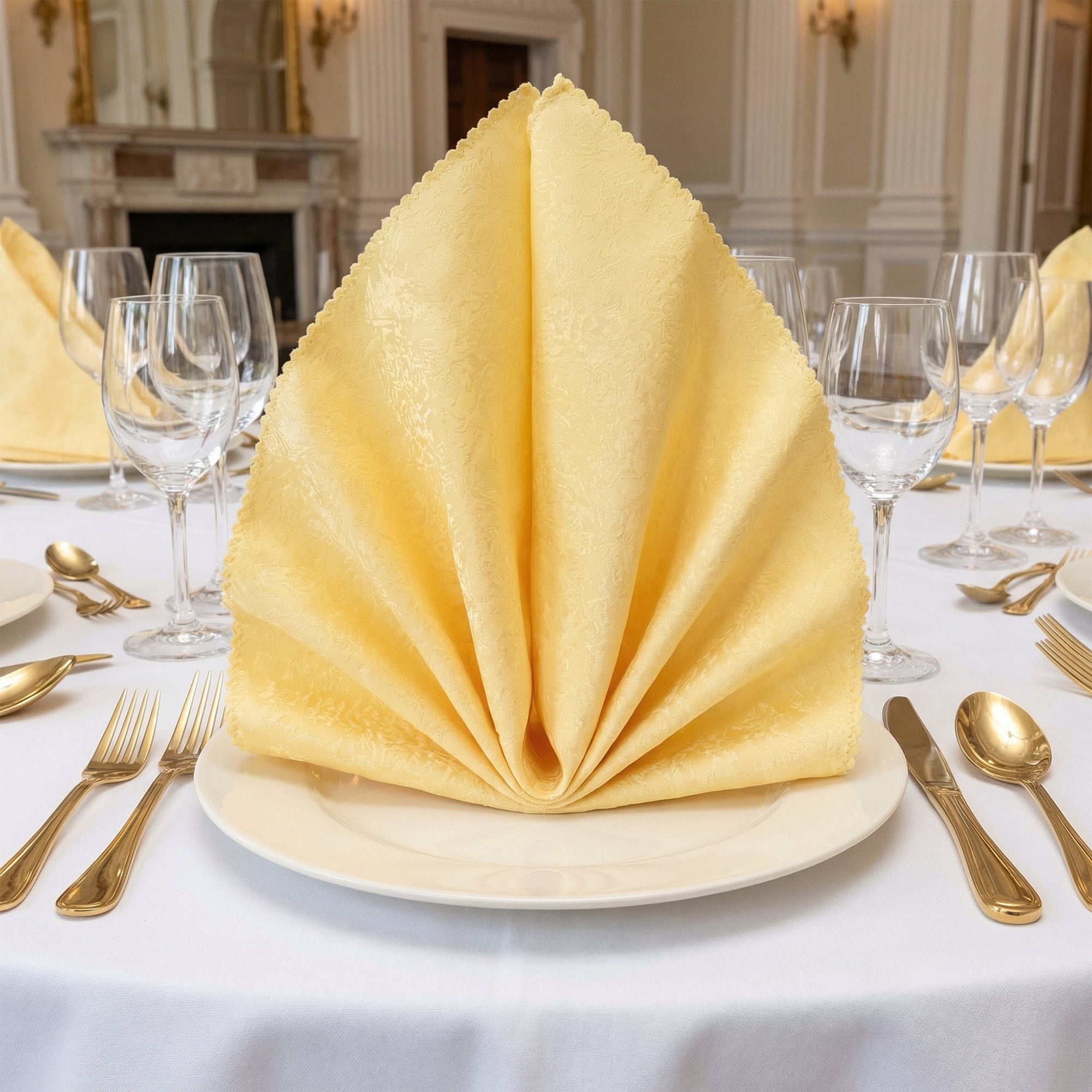 Unique Bargains 12Pcs Reusable Party Cloth Napkins Yellow 19x19inch