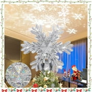 Christmas Tree Topper, 9.6” Snowflake Tree Toppers Lighted Indoor with Rotating 3D Silver Snowflake LED Projector Hollow Glitter Lighted for Tree Christmas Decorations Holiday Ornaments