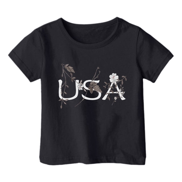 JAKANYQ T-Shirts Mode Décontractée pour Garçons et Filles, Imprimé Cœur, Col Rond, Manches Courtes, Noir 6-7 Ans