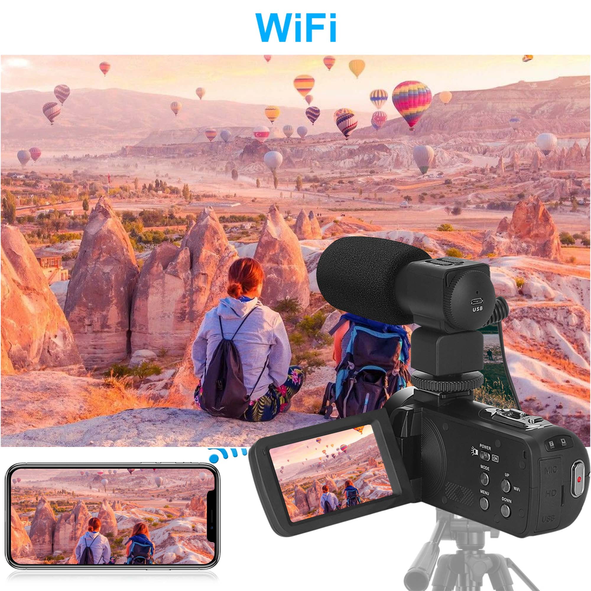 4K UHD vloging camera 18x Digital Zoom 48 MP Camcorder with 32GB TF Card, Black