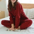 thumbnail image 6 of TMOYZQ Cotton Pajama Set for Women Soft Plaid Long Sleeve Flannel Pajamas Set Button Down Sleepwear Pj Set 2 Piece Lounge Set with Pockets, 6 of 9