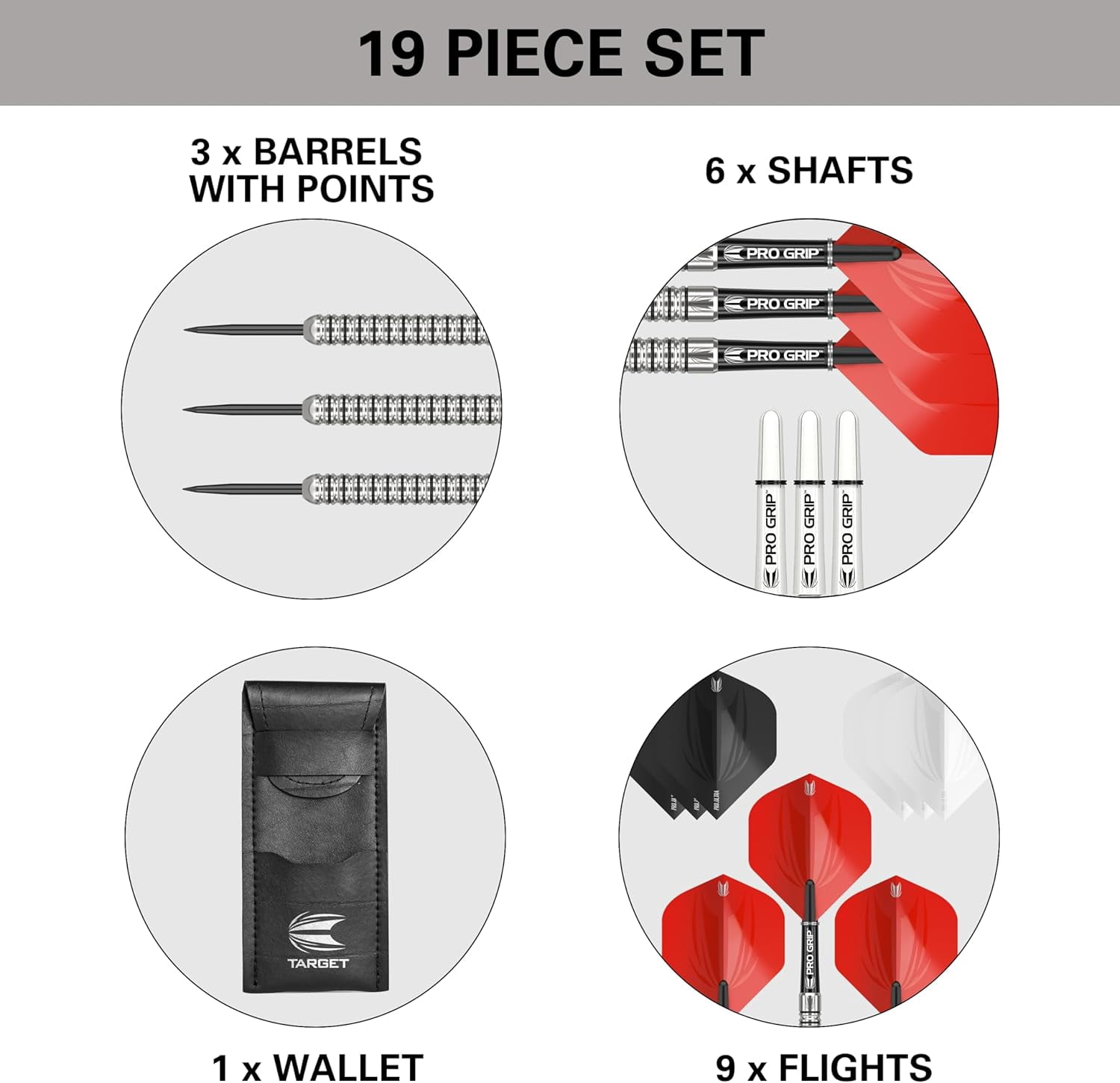 Target Darts Artemis 23G Tungsten Steel Tip Darts Set - 6 Pro Grip Shafts - 9 Pro Ultra Flights – Dart Wallet - Dart Counter App Coupon Bundle