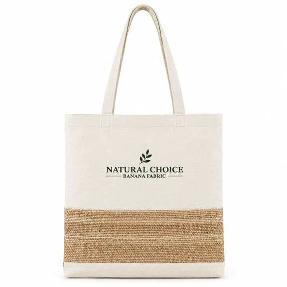 RAYMONS OVERSEAS - Banana Fabric Tote Bag with Jute Trim, Reusable Shopping Bag, Lightweight Grocery & Beach Carry Bag, 15 x 12.5 in