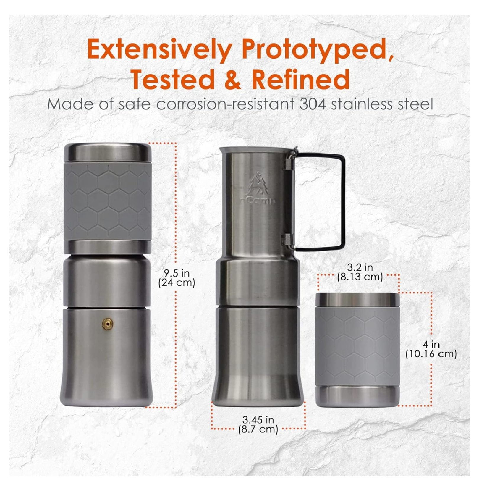 - Café, Portable Coffee Maker, Portable Espresso Machine, Compact Camping Coffee Maker, Stainless Steel Travel Coffee Maker with Camping Coffee Cup, Reusable, 12 oz