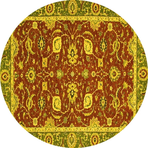 Ahgly Company Machine Washable Indoor Round Oriental Yellow Modern Area Rugs, 7' Round