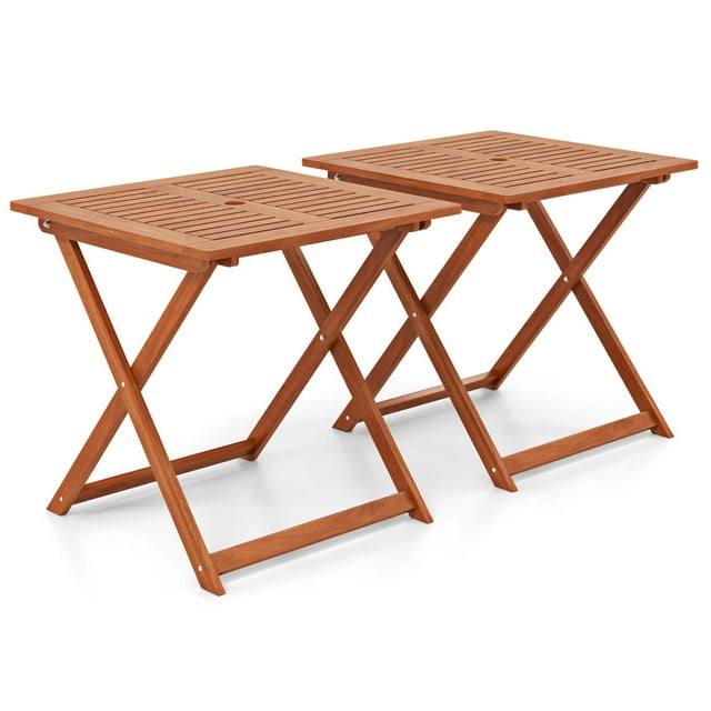 Costway 2 PCS 29.5" x 29.5" Patio Dining Table with Teak Painting 2" Umbrella Hole