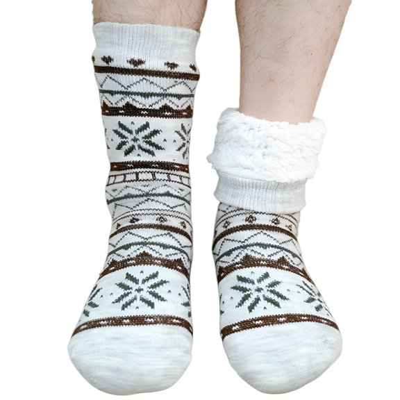 TELOLY Men's Slipper Socks with Grips Non Slip Soft Fuzzy Cozy Fleece Lined Cable Knit Socks for Cold Winter