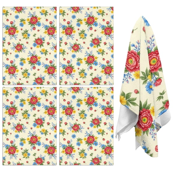 4 Pcs Pioneer Flower Floral Print Pattern Funny Kitchen Towels, Microfiber Dish Towels, Kitchen Tea Towels Set 18" X 26"
