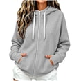thumbnail image 3 of VBVC Women's Thumbhole Full Zip Hooded Sweatshirt , Contrast Drawstring Hoodie For Women , Ladies' Y2K Basic Long Sleeve Top with Pockets, Gray , S-2XL, 3 of 7