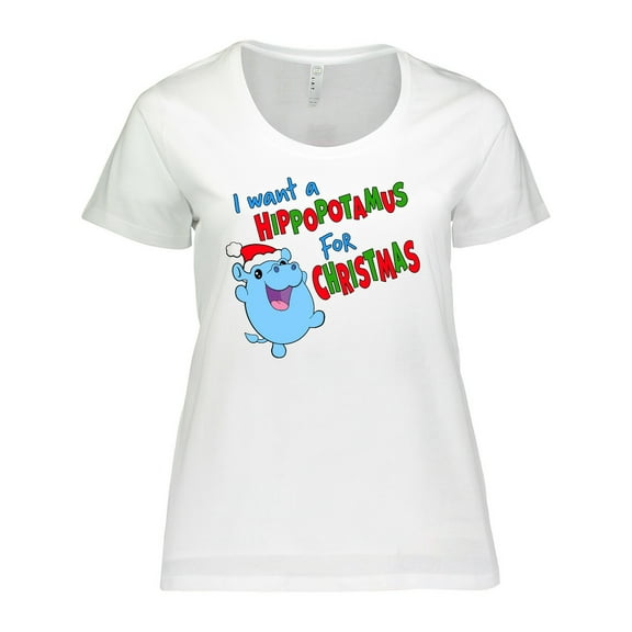 Inktastic I Want a Hippopotamus for Christmas Cute Stuffed Hippo Women's Plus Size T-Shirt