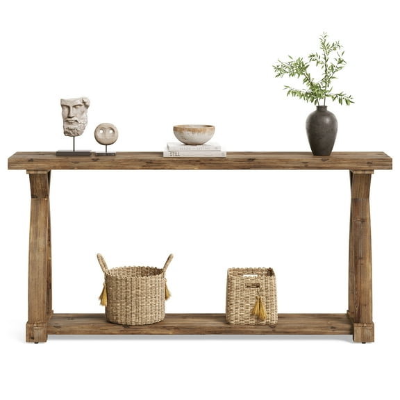 Tribesigns 63-Inch Narrow Solid Wood Console Table, Farmhouse Entryway Table Behind Sofa with 2-Tier Storage for Entrance, Foyer, Living Room