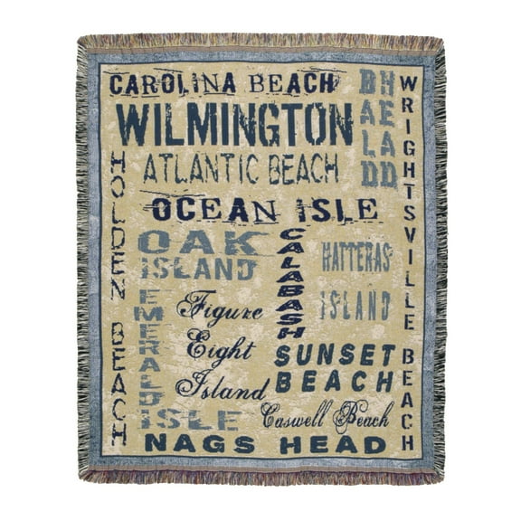 60" Rectangular Tapestry Throw Blanket With Fringe Border "North Carolina Shore" Inspired Design