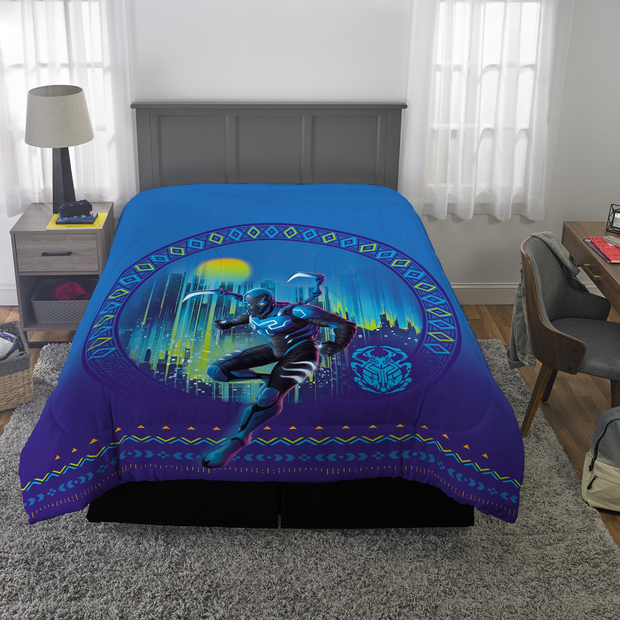Blue Beetle Kids Full Bed-in-a-Bag, Comforter and Sheets, Blue, Warner Brothers