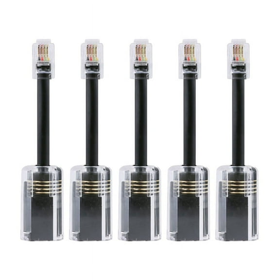 5Pcs Telephone Cord Detangler RJ9 4P4C Extended Rotating Anti-T-Angle Black Telephone Cord Landline Cable