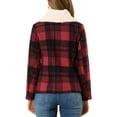 thumbnail image 3 of INSPIRE CHIC Women's Detachable Collared Button Pockets Check Plaid Peacoat, 3 of 6