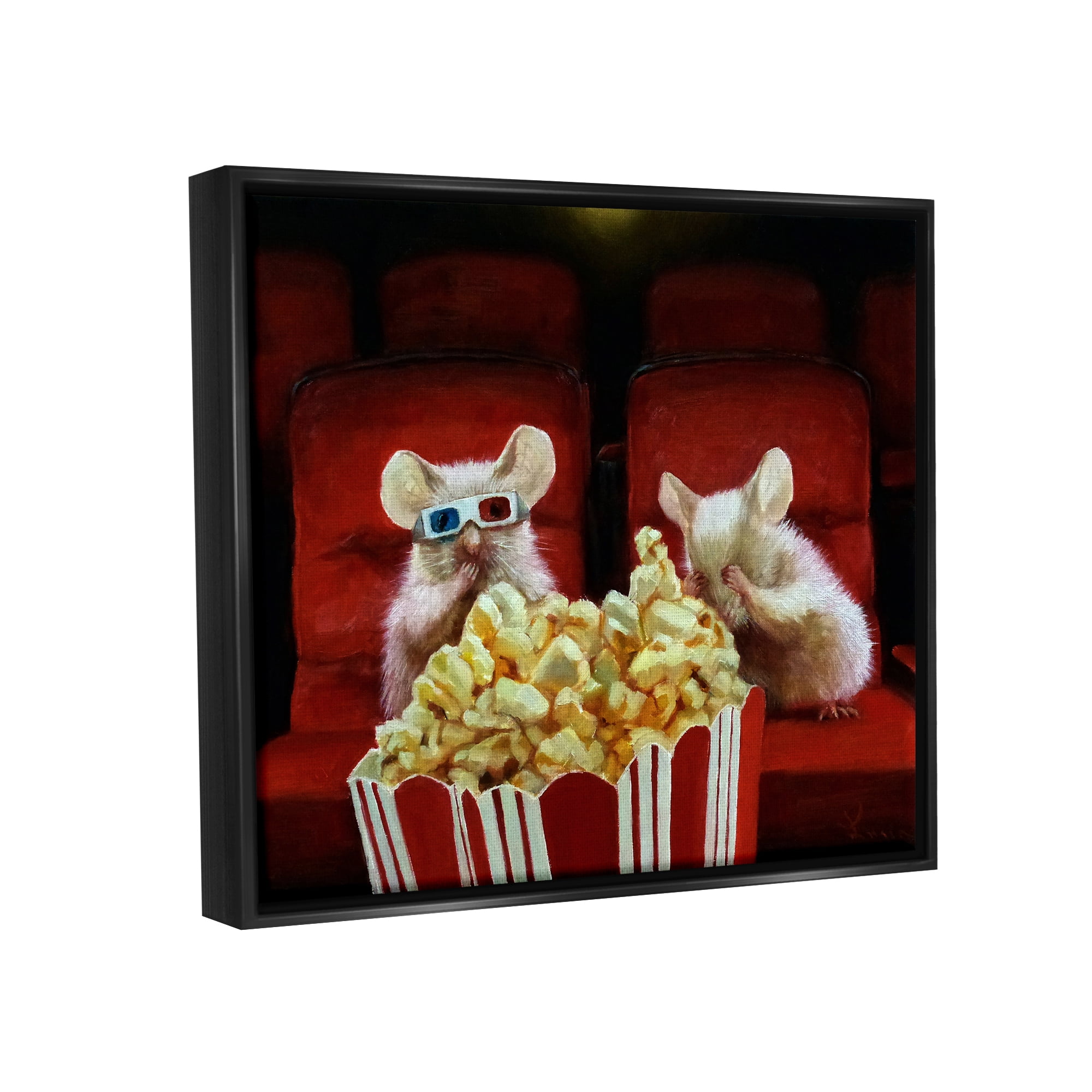 Stupell Industries Mice Movie Theater Popcorn Animals & Insects Painting Black Floater Framed Art Print Wall Art