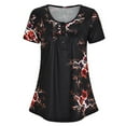 thumbnail image 3 of T-shirt Imprimé Femmes Été Col Rond Manches Courtes T-shirt Col Rond Chemisier Ample, Noir, XXL, 3 of 7