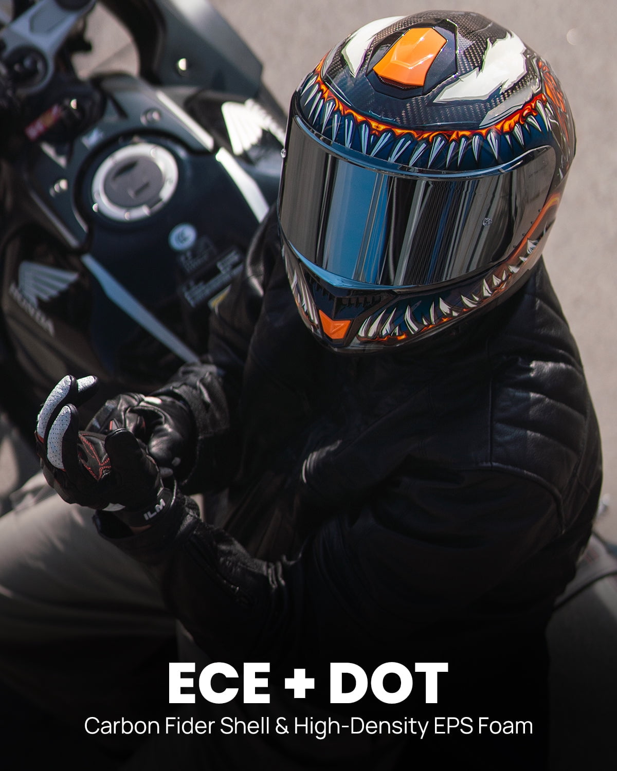 ILM Motorcycle Full Face Helmet 861C - Lightweight, Carbon Fiber, Dual Visor - DOT Certified (The Night Orange, M)
