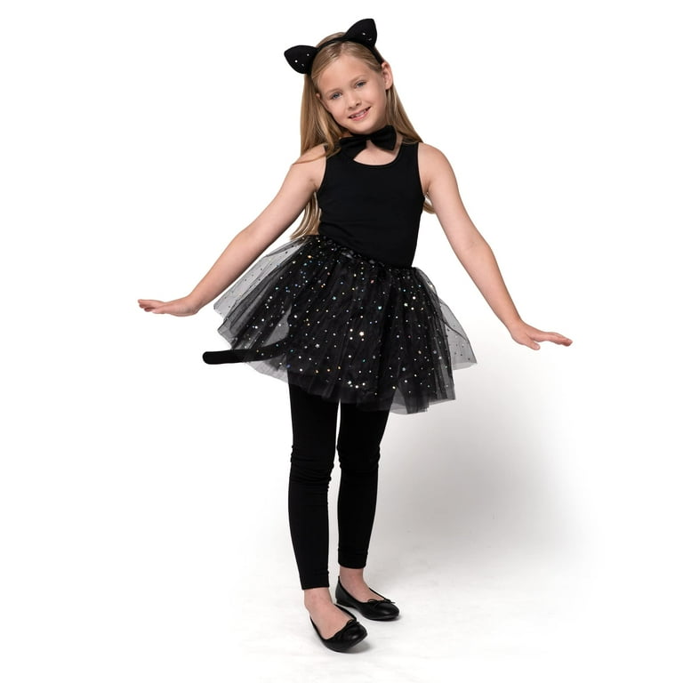Skelly Cat Costume Kids Black White