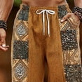 thumbnail image 6 of SGFCWSX Mens Harem Pants Print Patchwork Elastic Waist Drawstring Pockets Loose Boho Hippie Beach Casual Pants Orange Size 2XL, 6 of 6